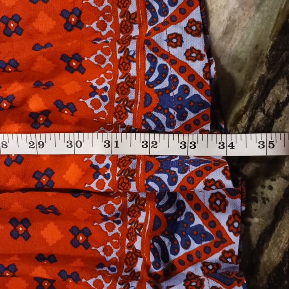 Free People "Scarlet" bohemian tunic blouse v neck button - L - orange/navy - Picture 12 of 12